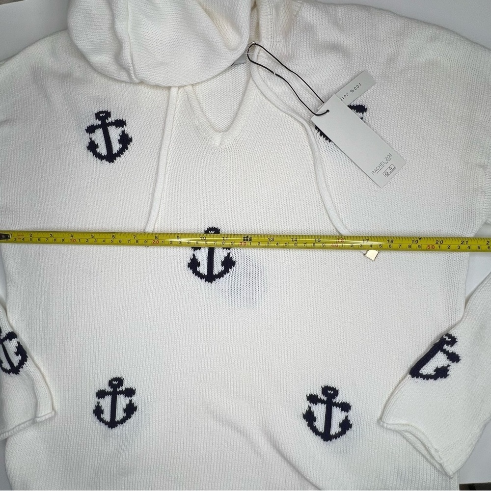 NWT Rachel Zoe Hooded Anchor Sweater Cream Nautical Boat Beach Woman’s size M - Picture 6 of 9